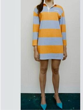 Zara Spalding Blue and Orange Collar Rugby Long Sleeve Dress